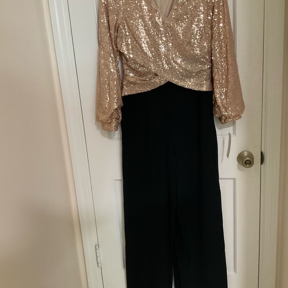 Vince Camuto Gold and Black Jumpsuit with Sequin Top